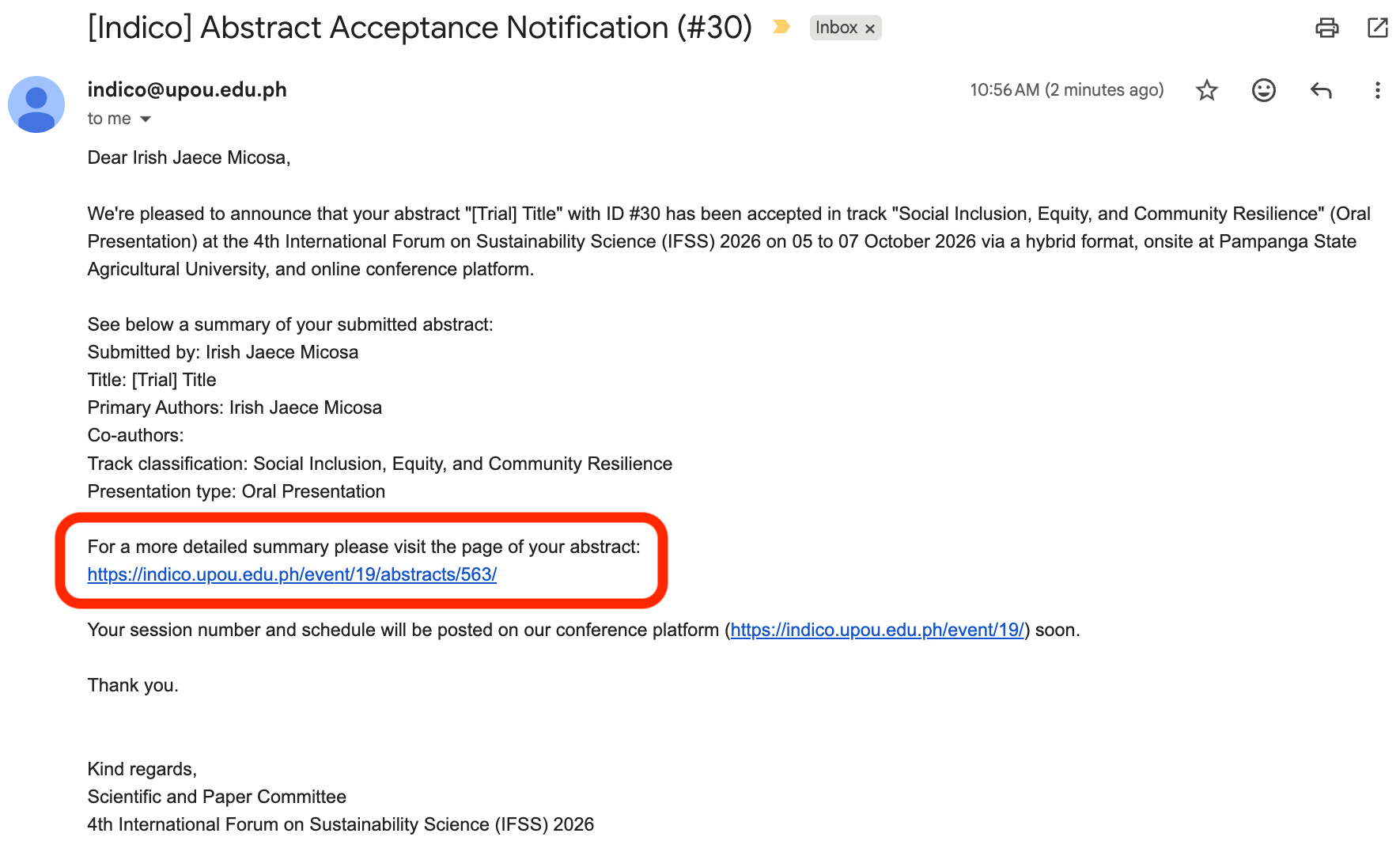 Abstract Acceptance Notification
